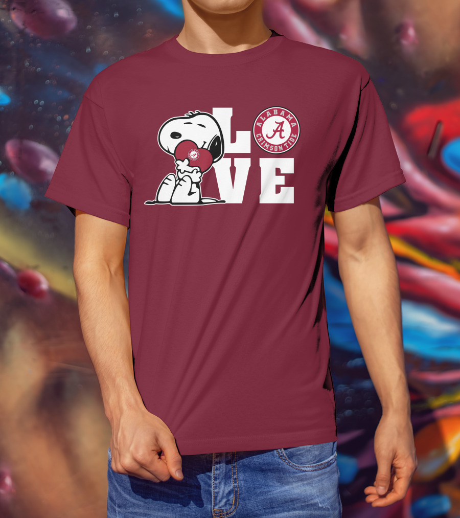 Snoopy Love Alabama Crimson Tide Football T-Shirt