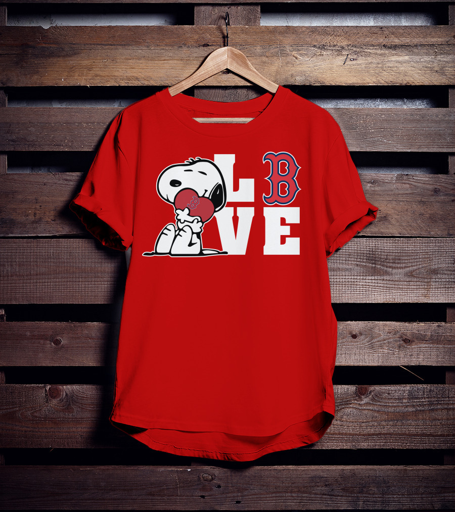 Snoopy Love Boston Red Sox B Logo Peanuts Baseball T-Shirt