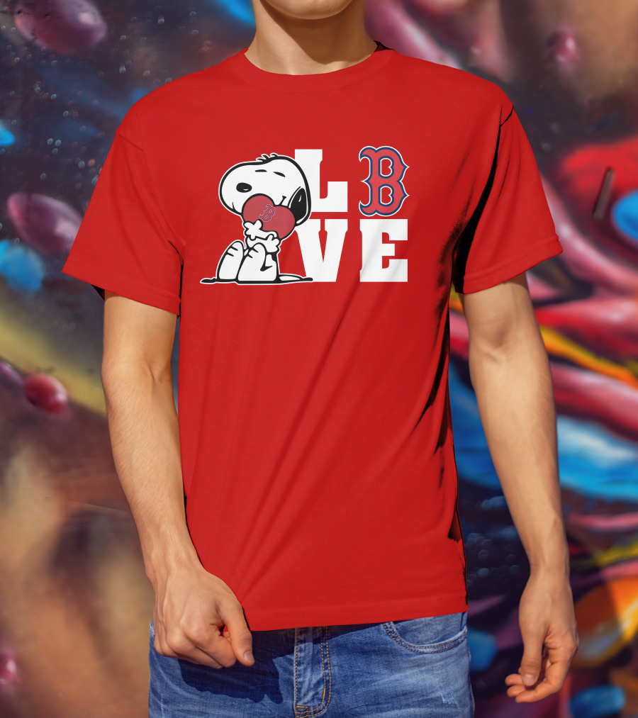 Snoopy Love Boston Red Sox B Logo Peanuts Baseball T-Shirt