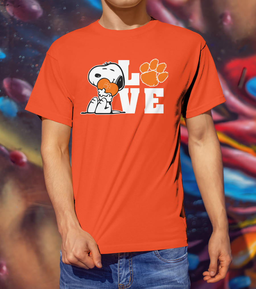 Snoopy Heart Love Clemson Tigers Paw Print T-Shirt