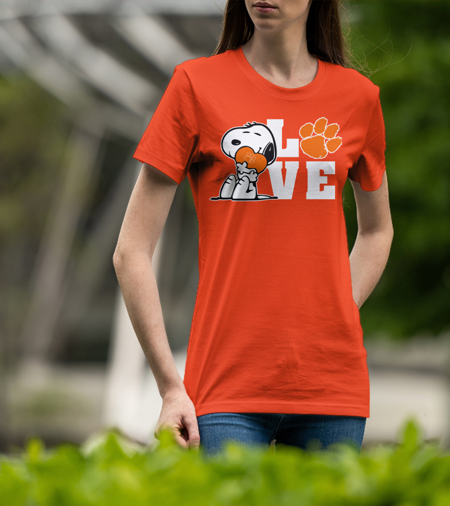 Snoopy Heart Love Clemson Tigers Paw Print T-Shirt