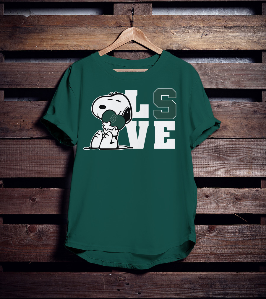 Snoopy Hugging Michigan State Spartans Heart L S V E T-Shirt