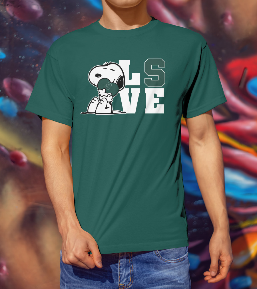 Snoopy Hugging Michigan State Spartans Heart L S V E T-Shirt