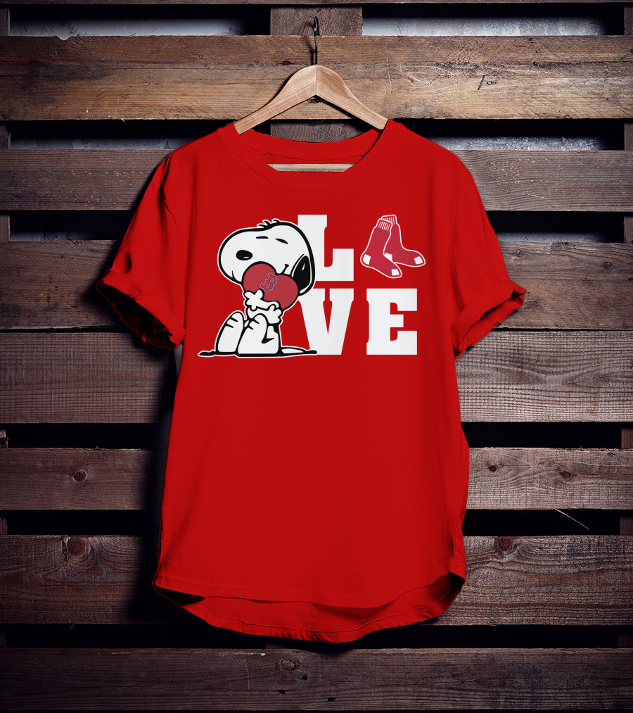 Snoopy Love Boston Red Sox Heart Peanuts Baseball Fan T-Shirt