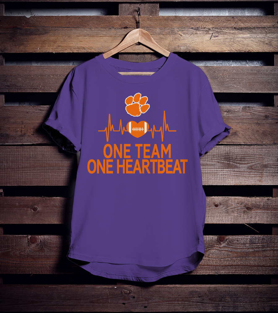 Clemson Tigers One Team One Heartbeat Football Paw Print Heartbeat T-Shirt