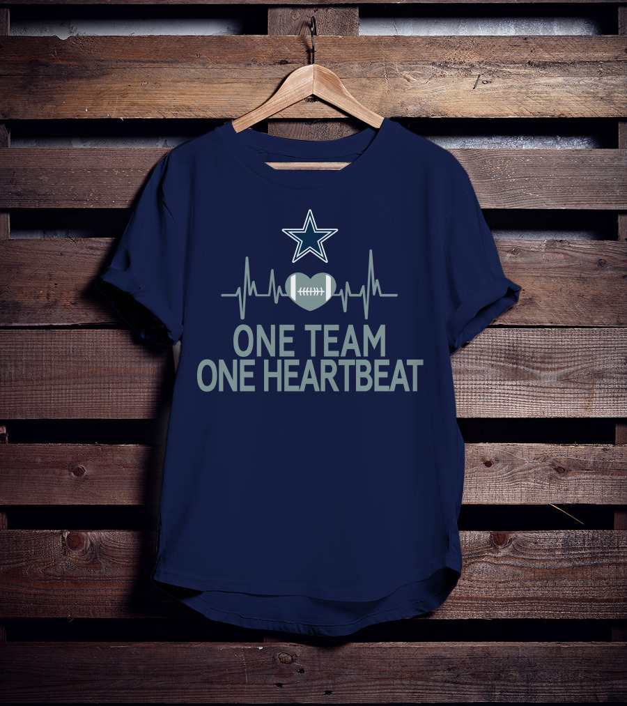 Dallas Cowboys Star Heartbeat Football One Team One Heartbeat T-Shirt