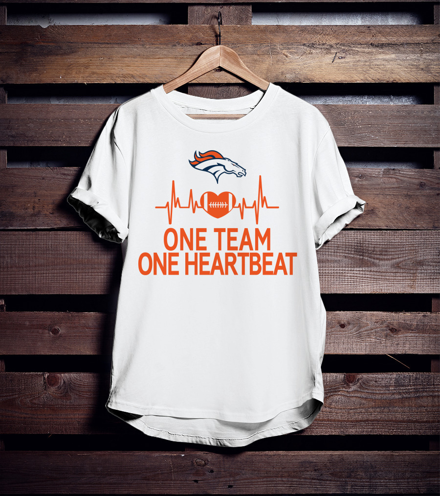 Denver Broncos One Team One Heartbeat Heartbeat Heart Football T-Shirt