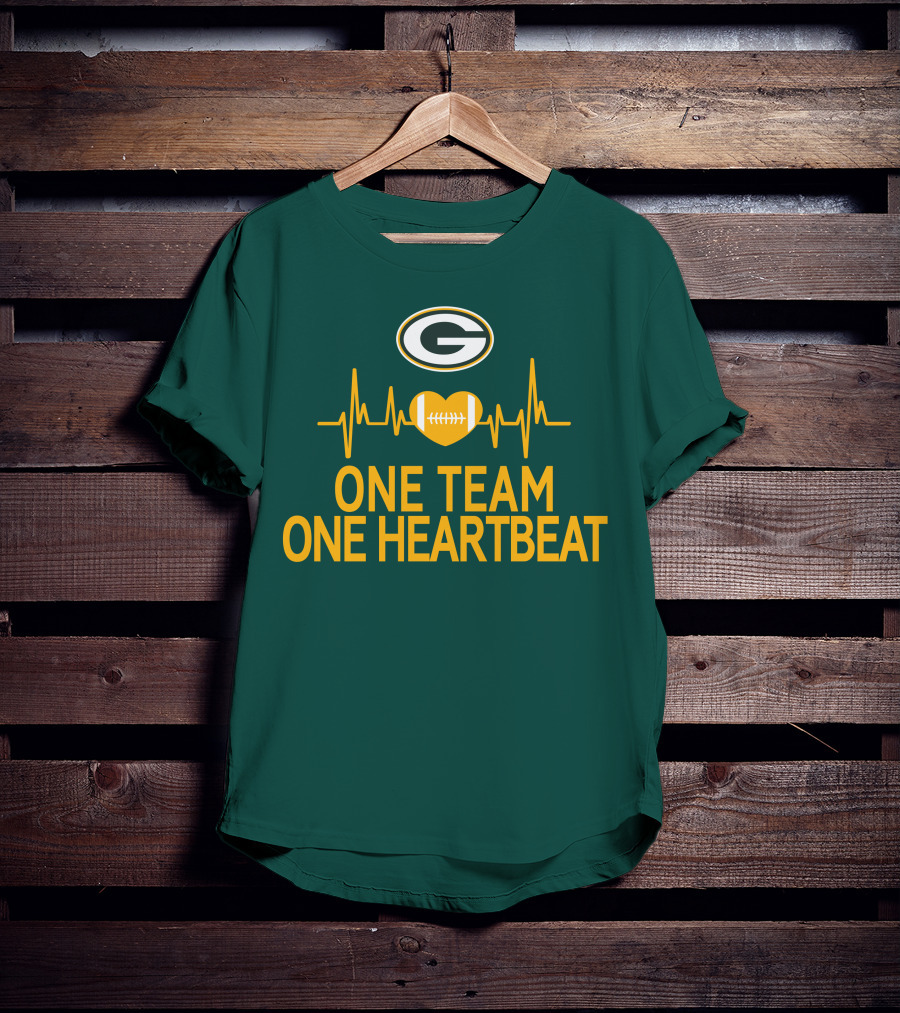 Green Bay Packers Logo Heartbeat Football One Team One Heartbeat T-Shirt