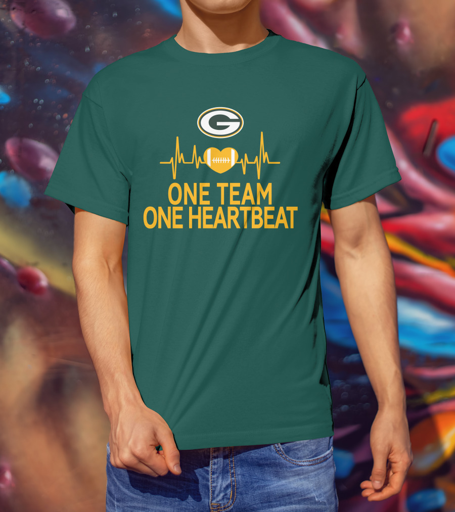 Green Bay Packers Logo Heartbeat Football One Team One Heartbeat T-Shirt
