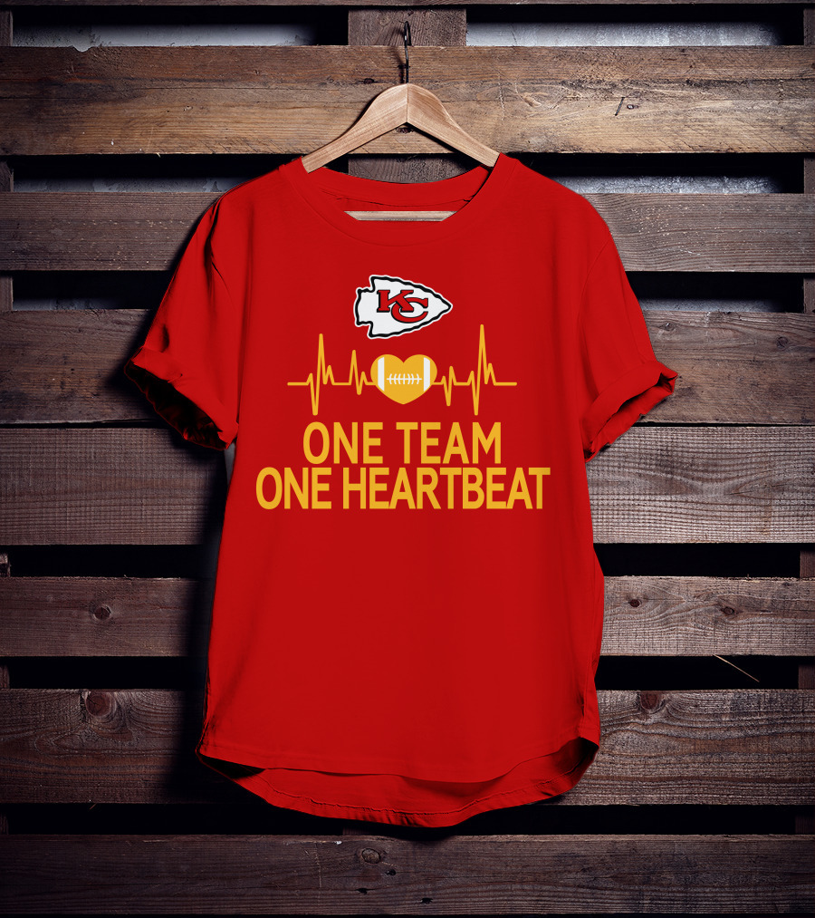 Kansas City Chiefs KC Logo Heartbeat Football One Team One Heartbeat T-Shirt