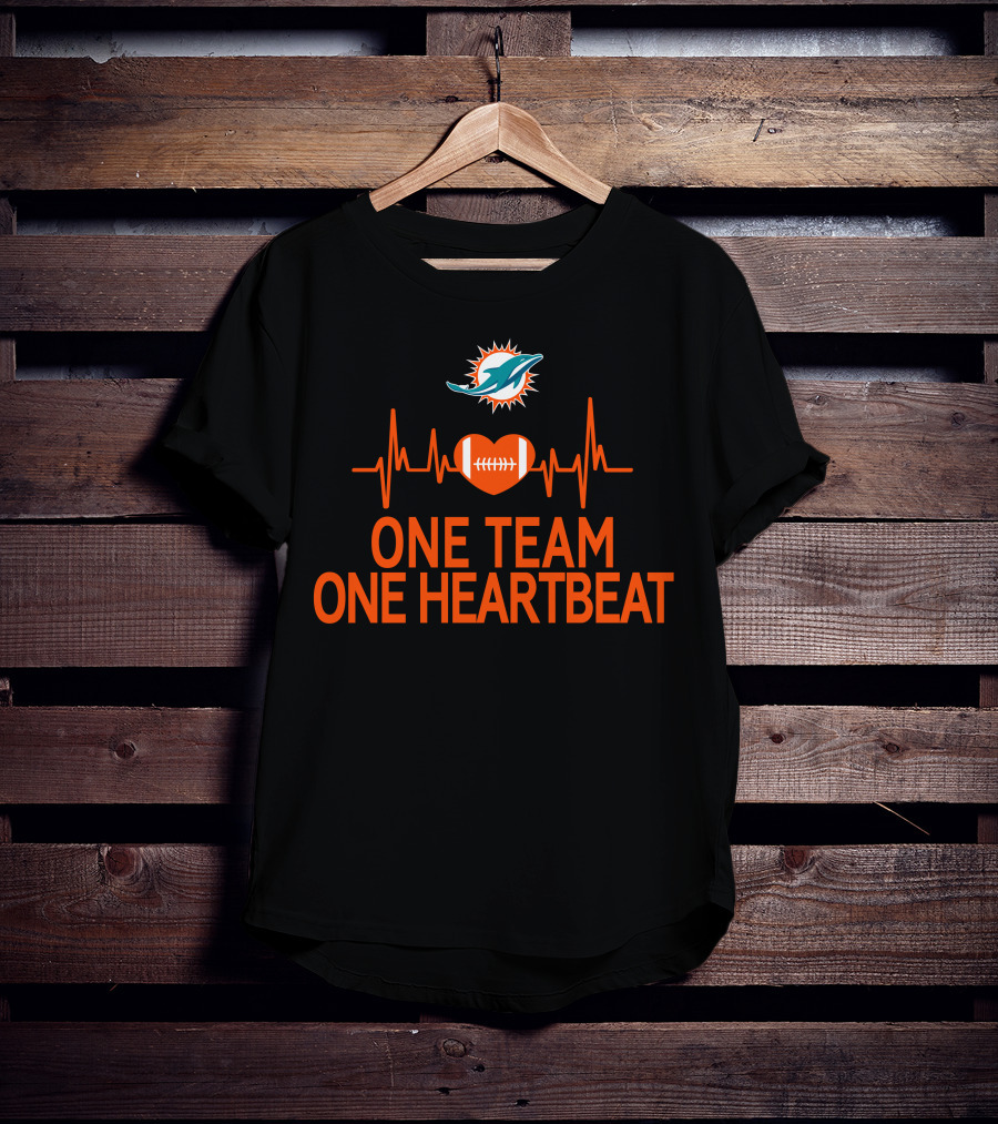 Miami Dolphins One Team One Heartbeat Football Heartbeat Line T-Shirt
