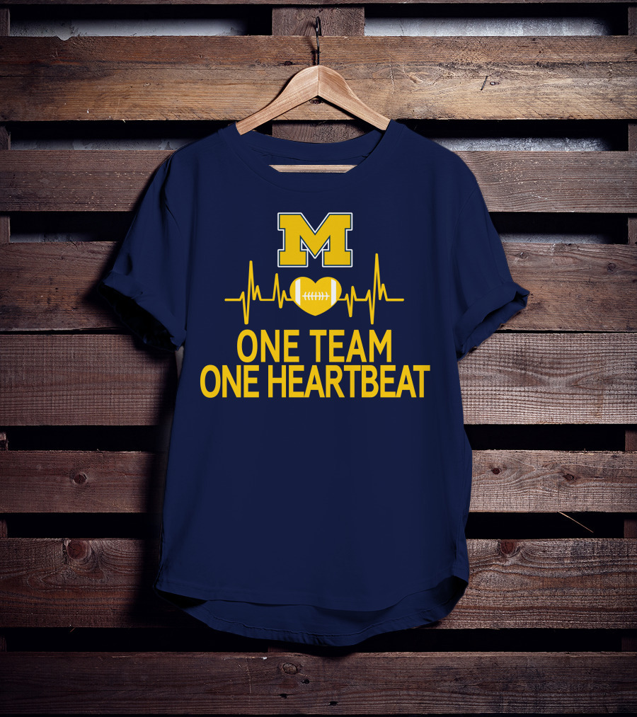 M Michigan Wolverines Football One Team One Heartbeat T-Shirt