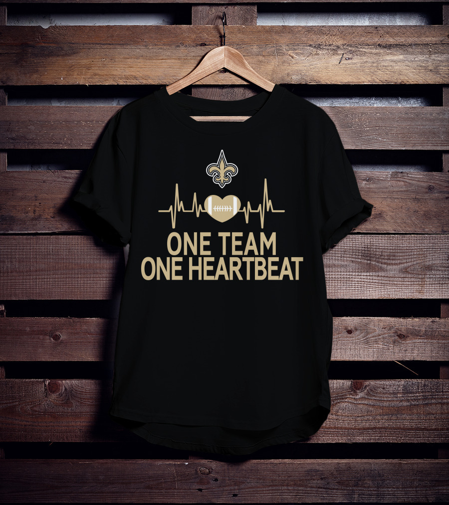New Orleans Saints One Team One Heartbeat Fleur-de-Lis Heartbeat Football T-Shirt