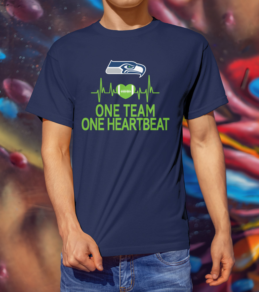 Seattle Seahawks Logo One Team One Heartbeat Football Heartbeat T-Shirt