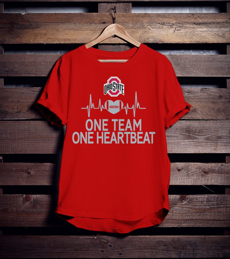 Ohio State Buckeyes Logo One Team One Heartbeat Football Heartbeat Line T-Shirt