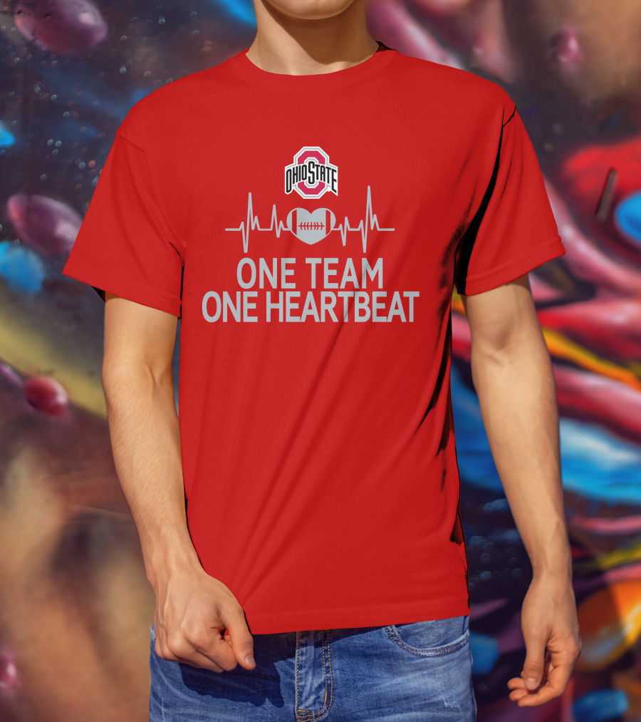 Ohio State Buckeyes Logo One Team One Heartbeat Football Heartbeat Line T-Shirt