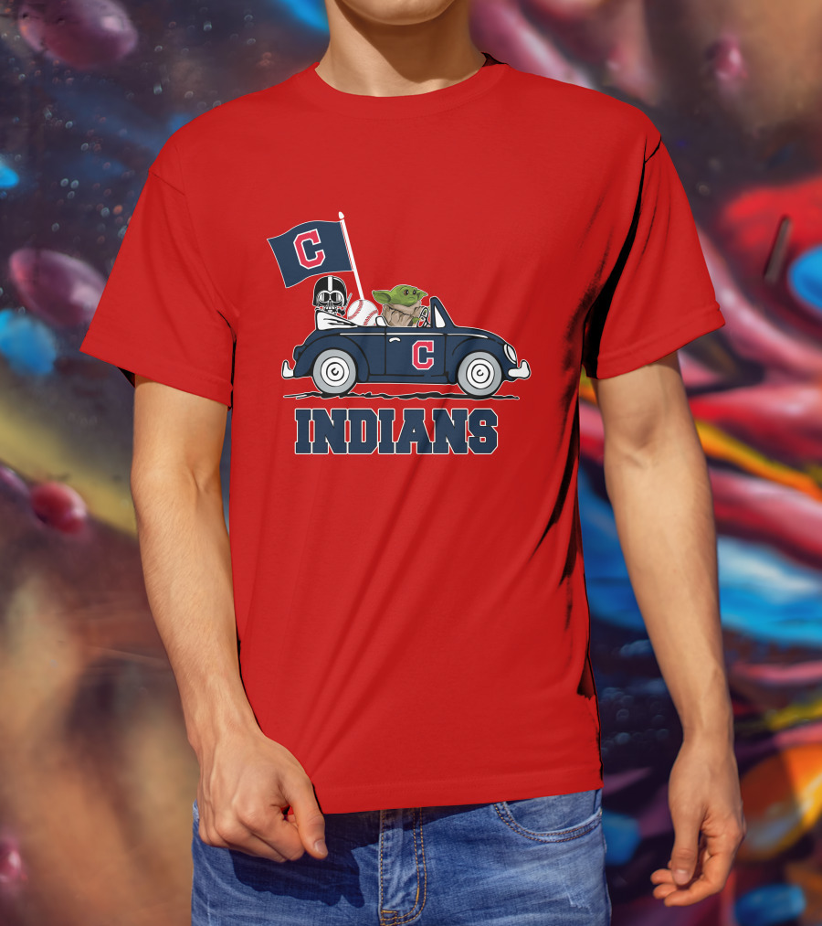 Cleveland Indians Baby Yoda Darth Vader Car Star Wars T-Shirt