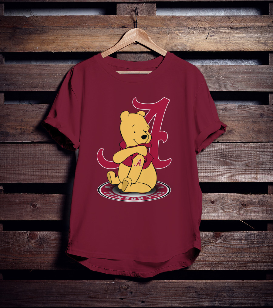 Alabama Crimson Tide Pooh Bear Sitting With Crimson T-Shirt