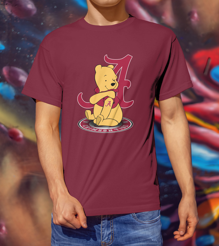 Alabama Crimson Tide Pooh Bear Sitting With Crimson T-Shirt