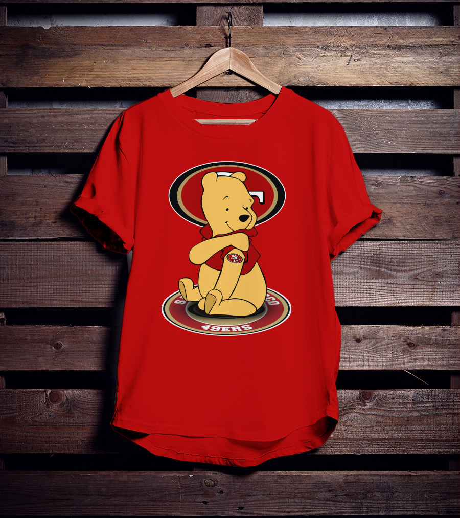 San Francisco 49ers Winnie The Pooh Logo Sitting With SF Patch T-Shirt