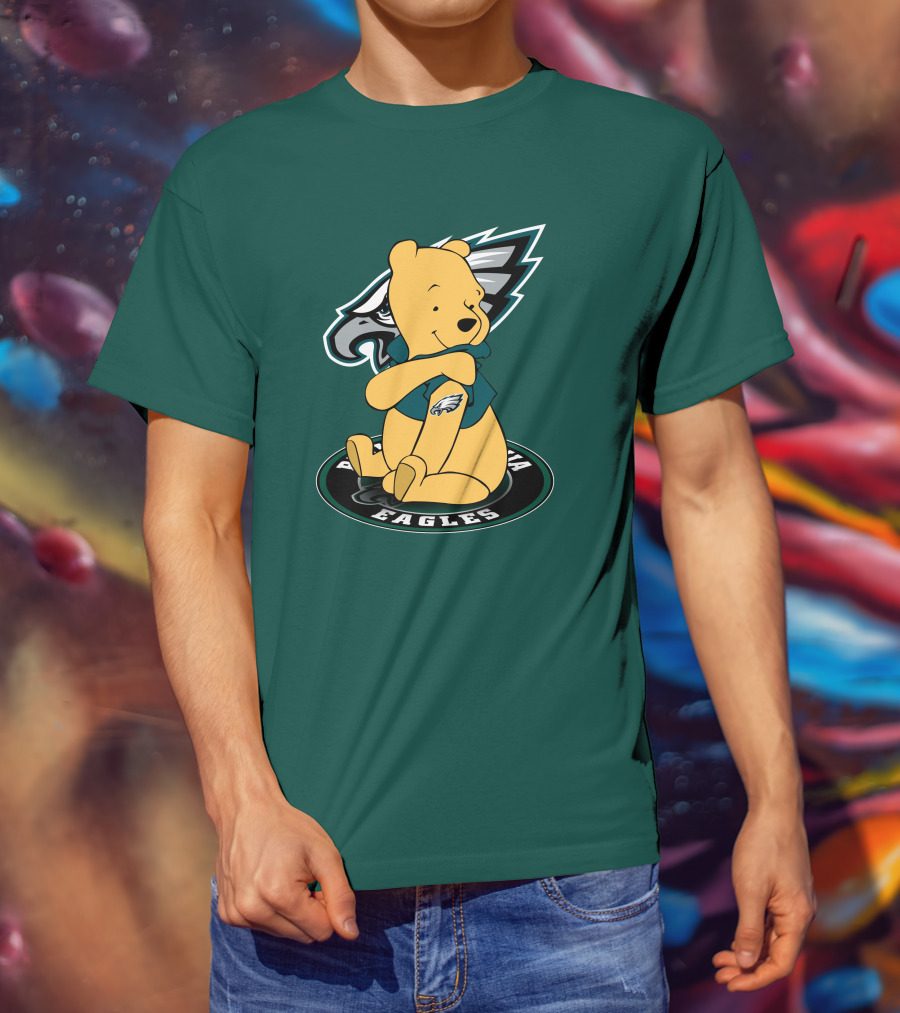 Philadelphia Eagles Winnie The Pooh Sitting In Front Of Team T-Shirt
