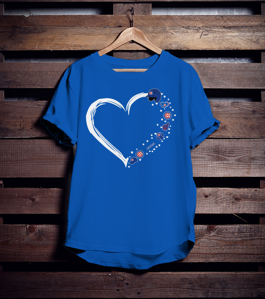 Chicago Cubs Heart Design With Helmets T-Shirt