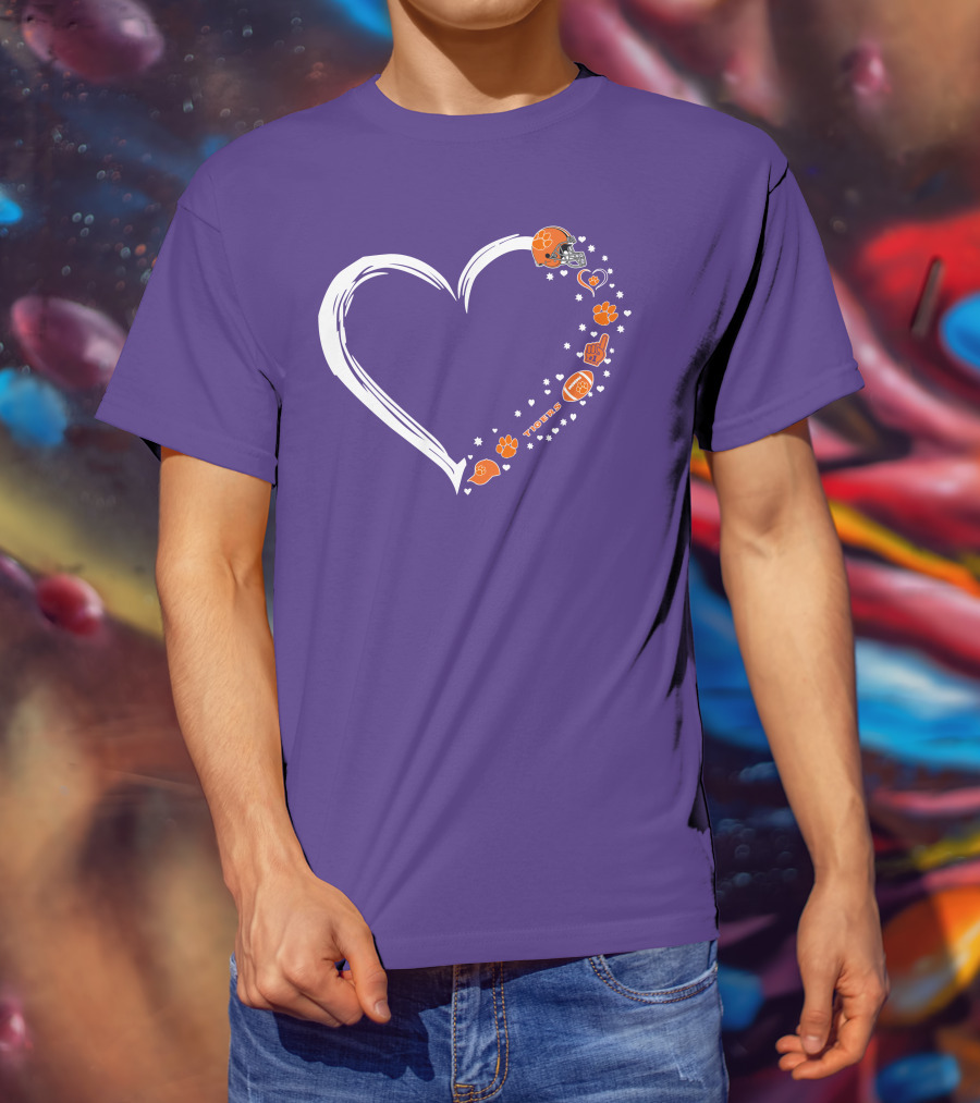Clemson Tigers Heart Helmet Paws Football Fan Love T-Shirt