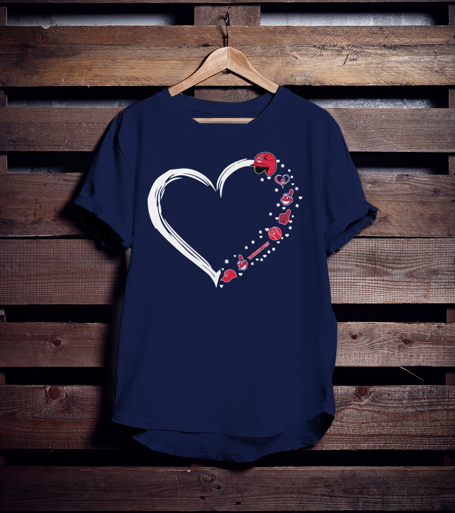 Cleveland Indians Fan Heart With Helmets And Stars T-Shirt