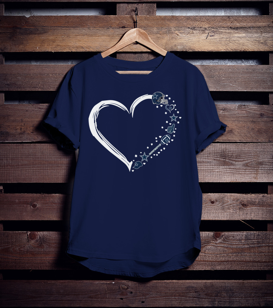Love Dallas Cowboys #1 Fan Heart Stars Football Helmet T-Shirt