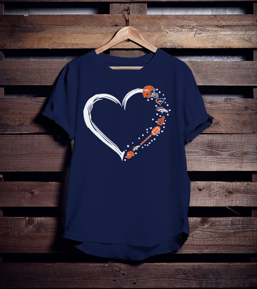 Heart-Shaped Denver Broncos Fan Love Icons And Helmet T-Shirt
