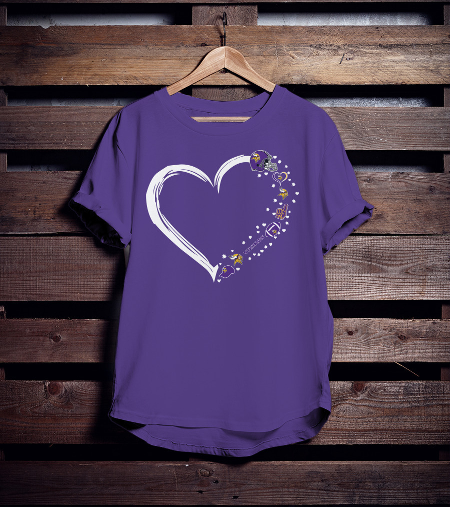 Minnesota Vikings Heart Shaped #1 Fan Helmet And Stars T-Shirt