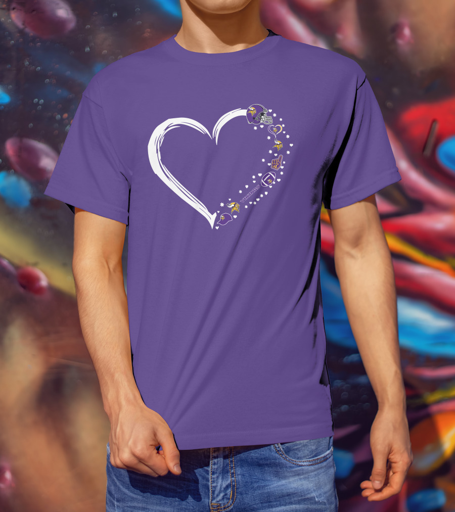 Minnesota Vikings Heart Shaped #1 Fan Helmet And Stars T-Shirt