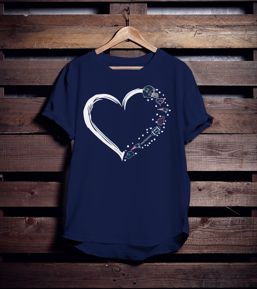 New England Patriots Heart-Shaped Fan Symbols And Stars T-Shirt