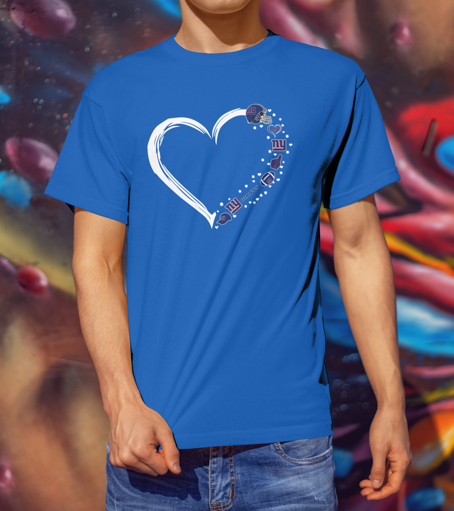 New York Giants Fan Heart Design With Logos And Symbols T-Shirt