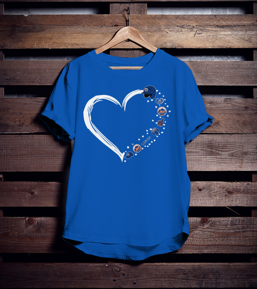 New York Mets Heart Design With Baseball Helmets T-Shirt