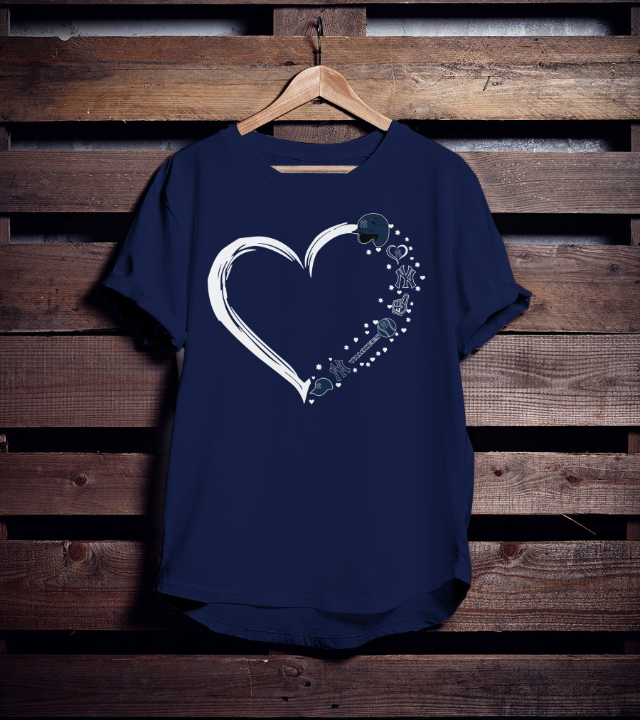 New York Yankees Heart Design With Helmets T-Shirt