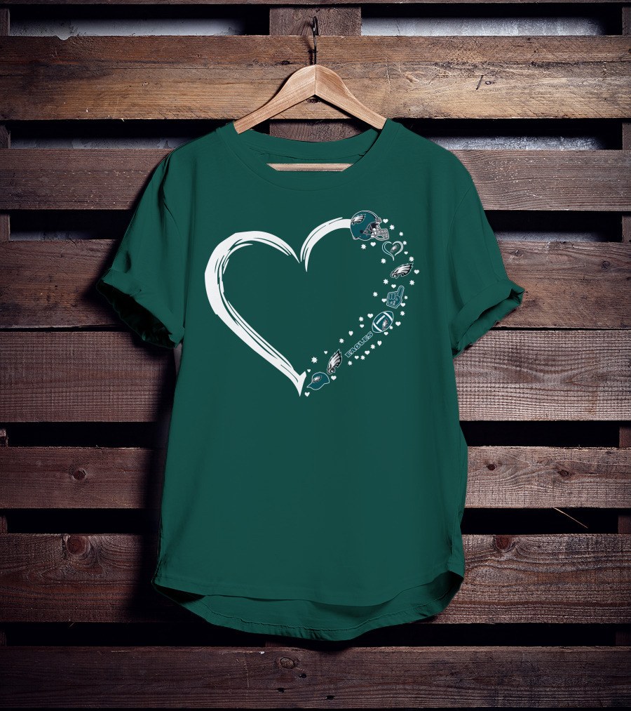 Philadelphia Eagles Heart Design With Logo And Helmet Elements T-Shirt