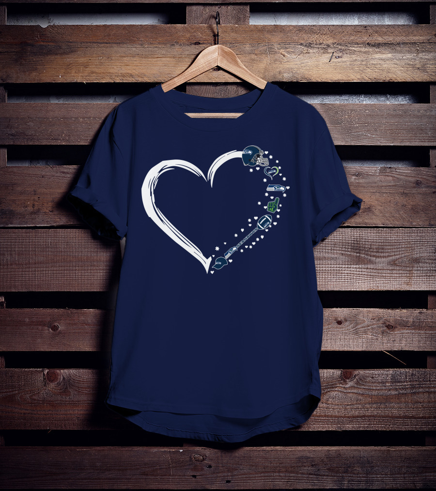Seattle Seahawks Love Heart With Helmet And Football Symbols T-Shirt