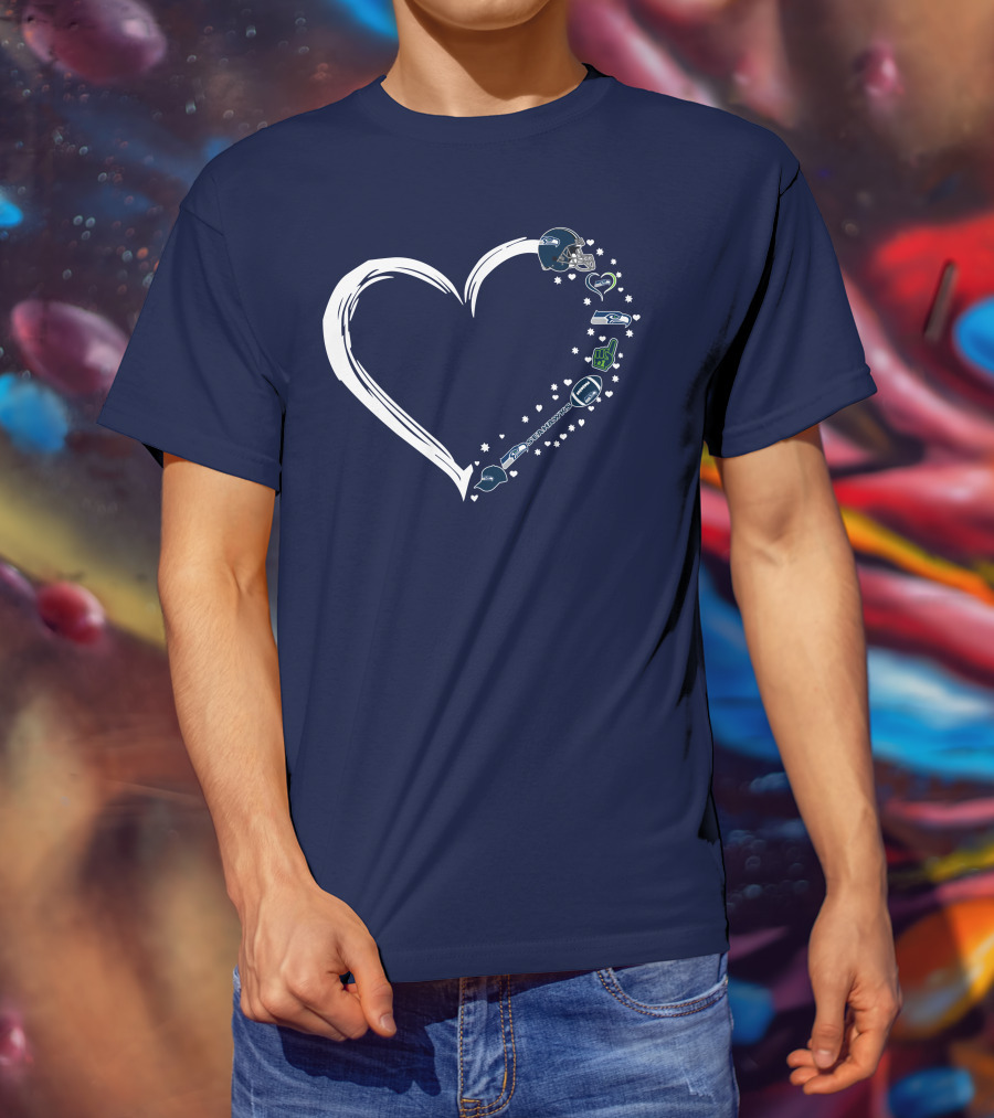 Seattle Seahawks Love Heart With Helmet And Football Symbols T-Shirt