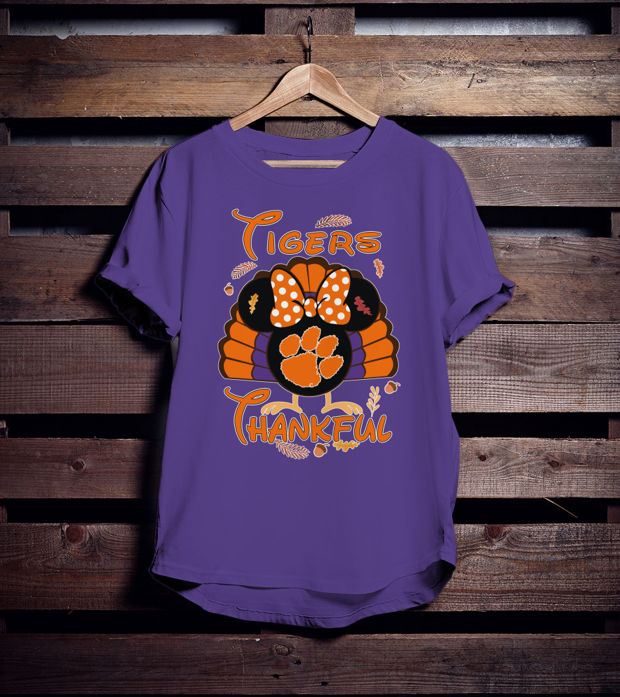 Tigers Thankful Clemson Minnie Thanksgiving T-Shirt