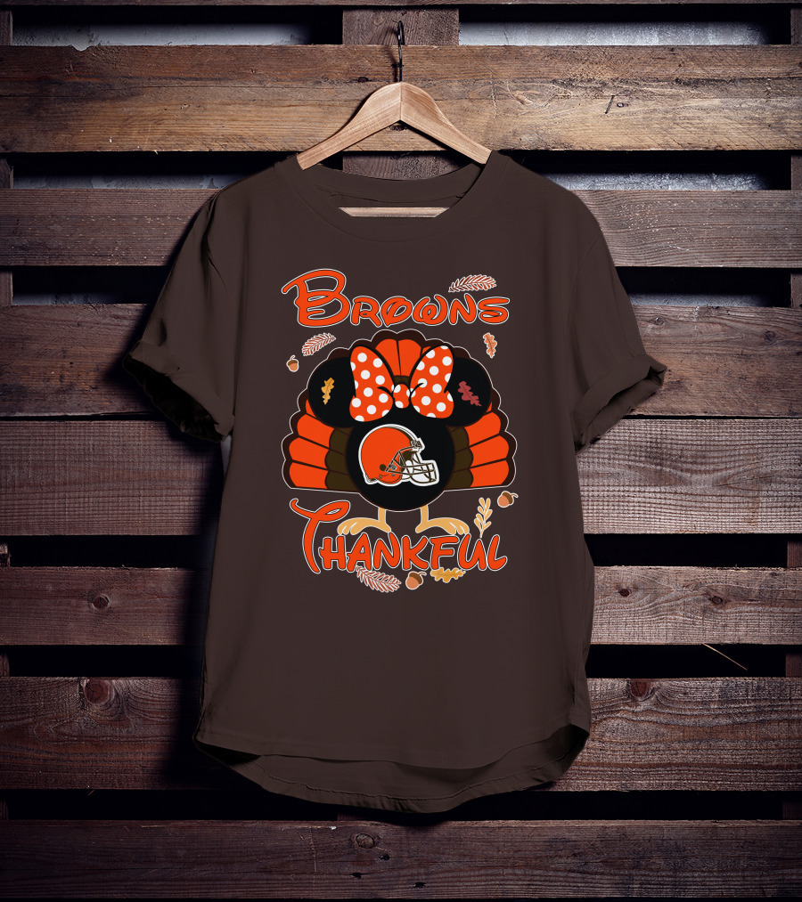 Browns Thankful Minnie Thanksgiving Football Turkey T-Shirt