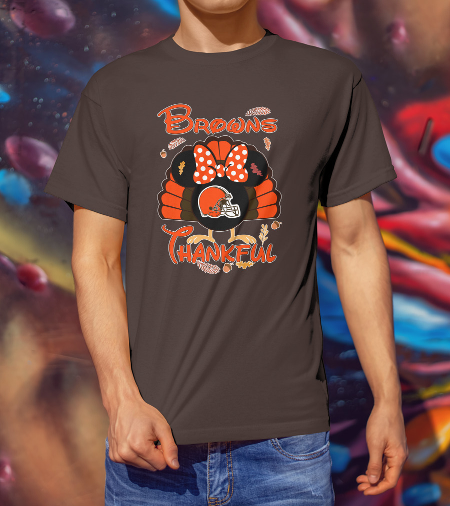 Browns Thankful Minnie Thanksgiving Football Turkey T-Shirt