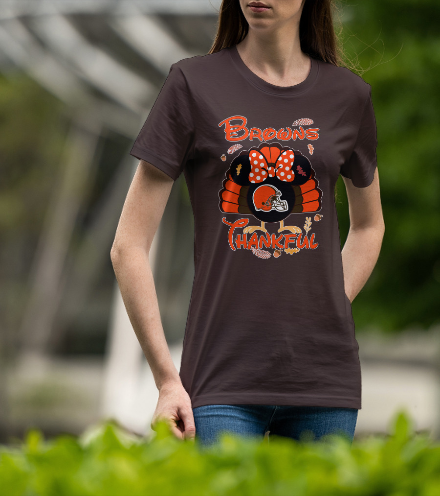 Browns Thankful Minnie Thanksgiving Football Turkey T-Shirt
