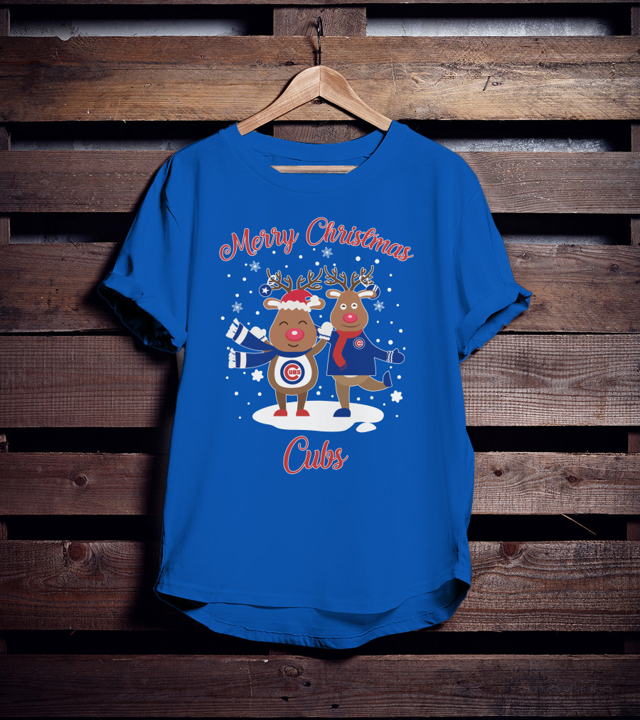 Merry Christmas Cubs Chicago Reindeer Funny Christmas T-Shirt