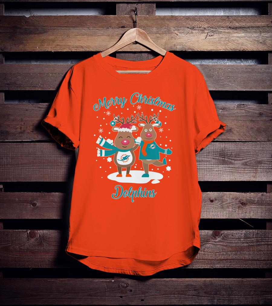 Merry Christmas Dolphins Reindeer Snowflakes T-Shirt