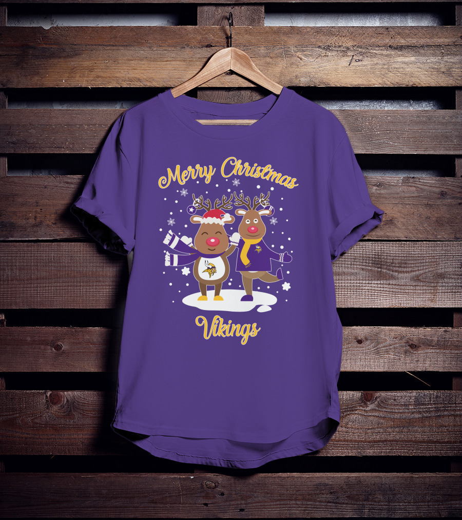 Merry Christmas Minnesota Vikings Reindeer Duo T-Shirt