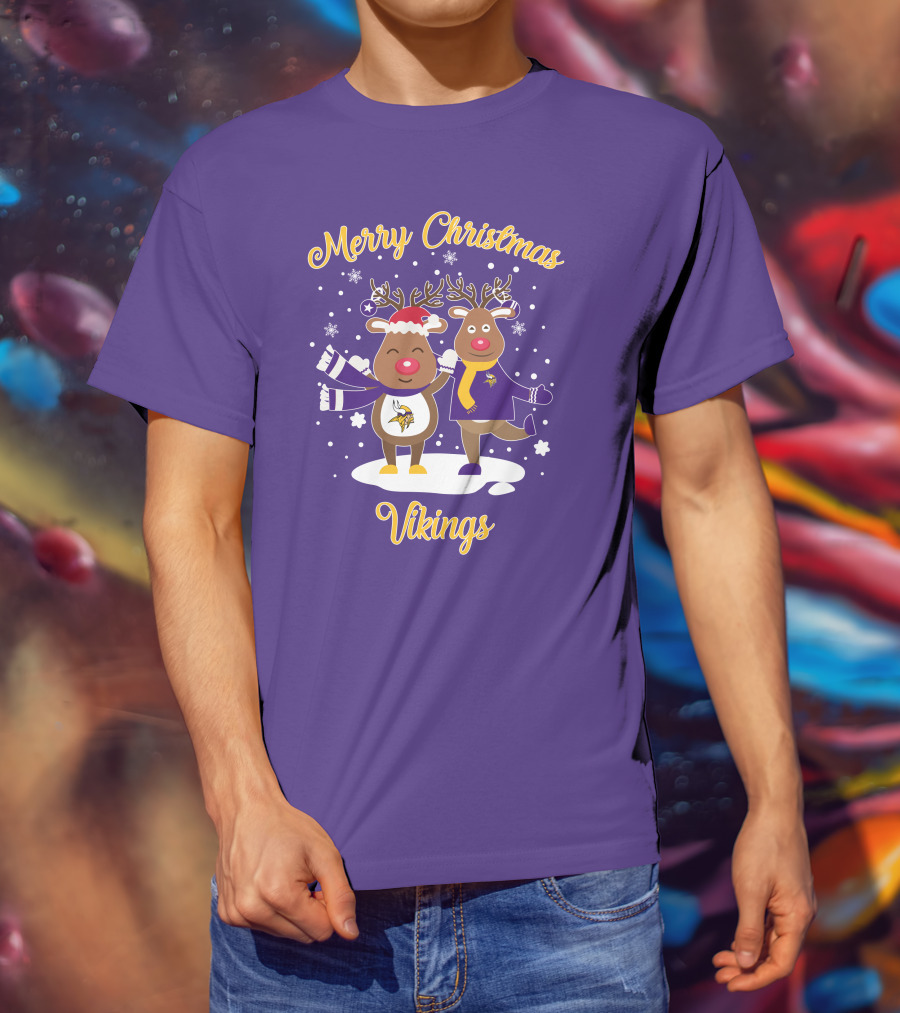 Merry Christmas Minnesota Vikings Reindeer Duo T-Shirt