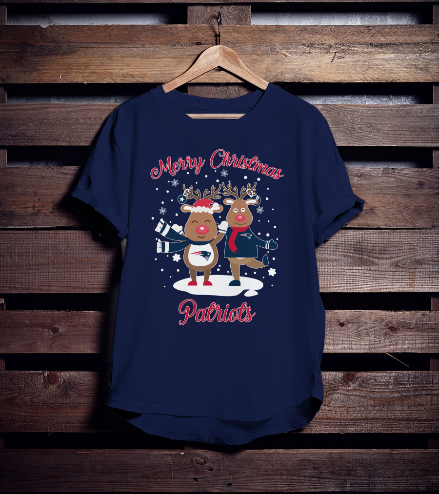 Merry Christmas Patriots Reindeer Snowflakes Holiday T-Shirt