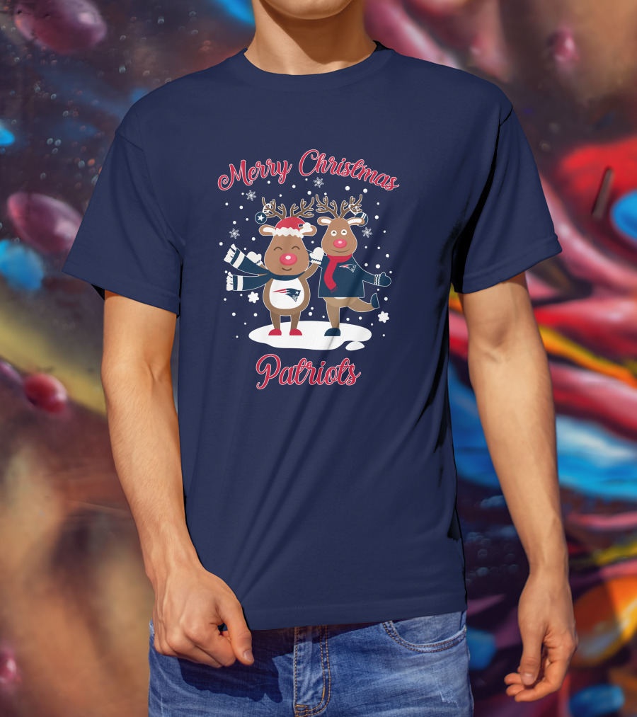 Merry Christmas Patriots Reindeer Snowflakes Holiday T-Shirt