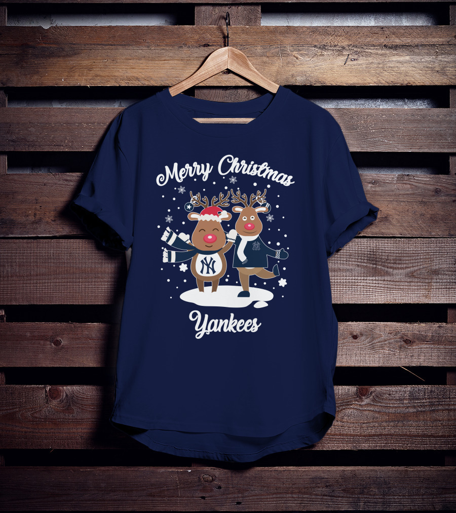 Merry Christmas Yankees Reindeer Holiday T-Shirt